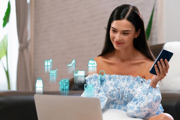 Mulher surpresa com Abordagem Omnichannel